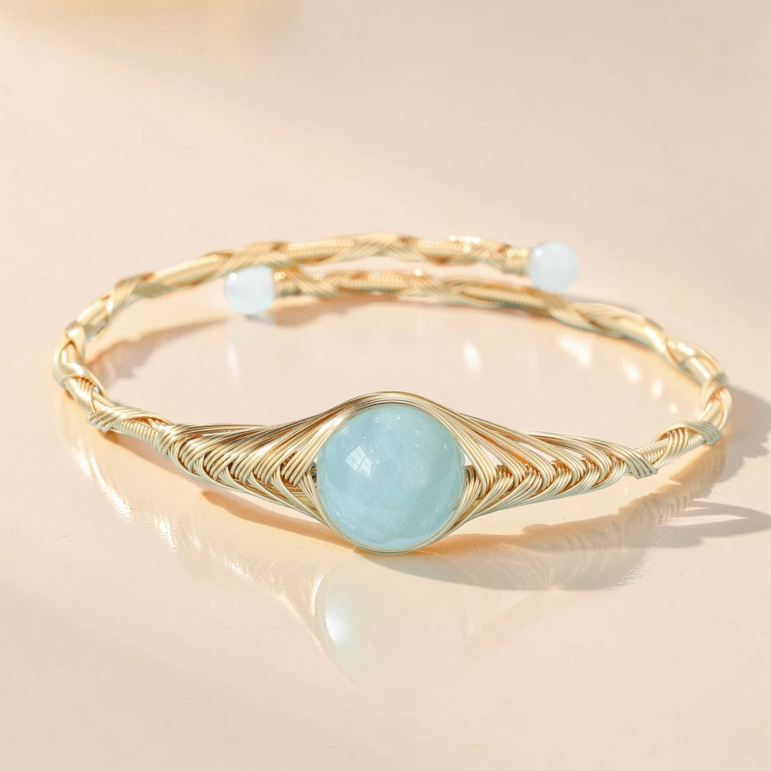 ATELIER-TIBET – Bracelet Aigue Marine – Vortex Doré