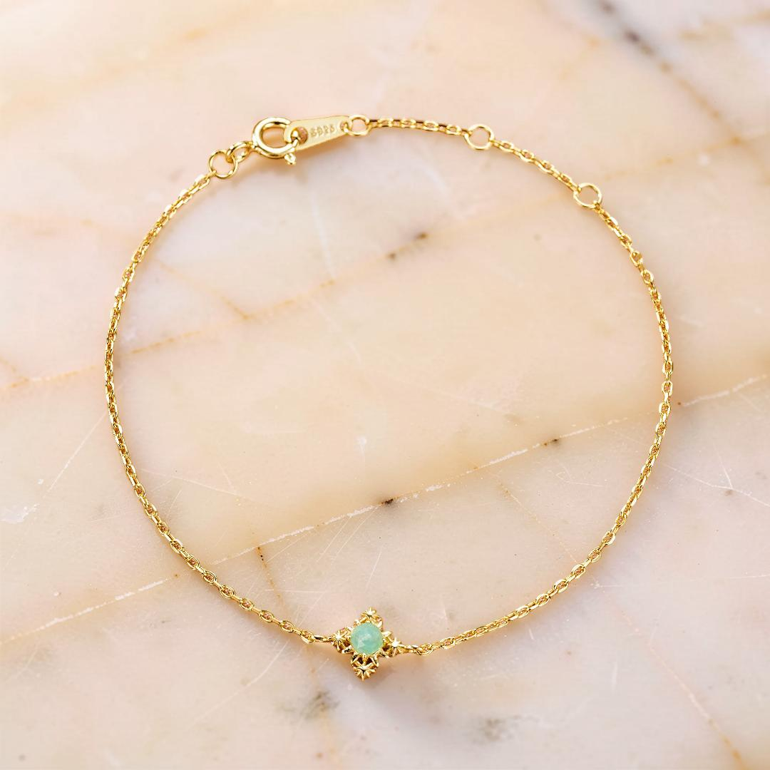 ATELIER-TIBET – Bracelet Amazonite, Croix Étoilée, Argent Plaqué Or