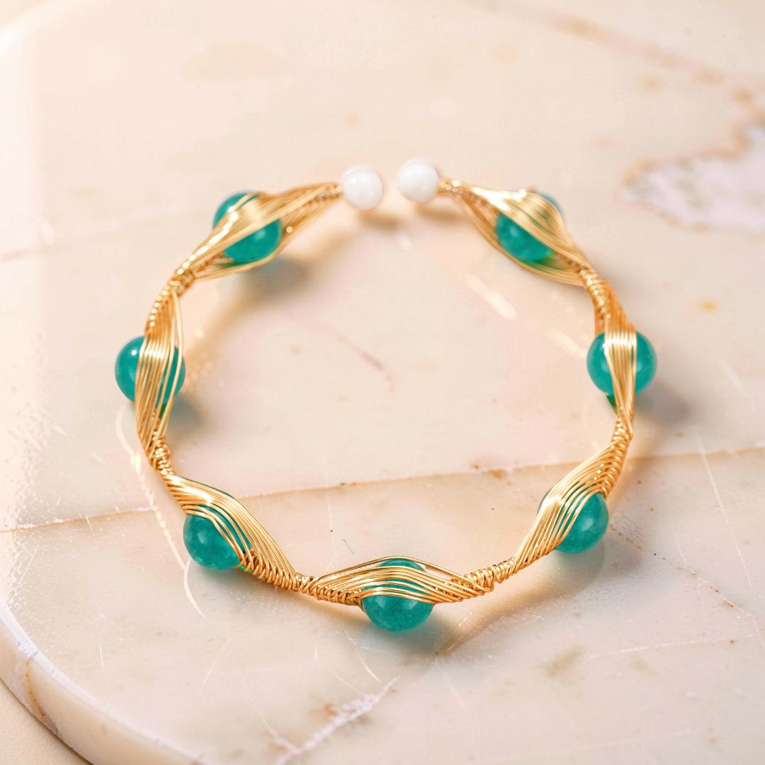 ATELIER-TIBET – Bracelet Amazonite – Fil Doré Bohème