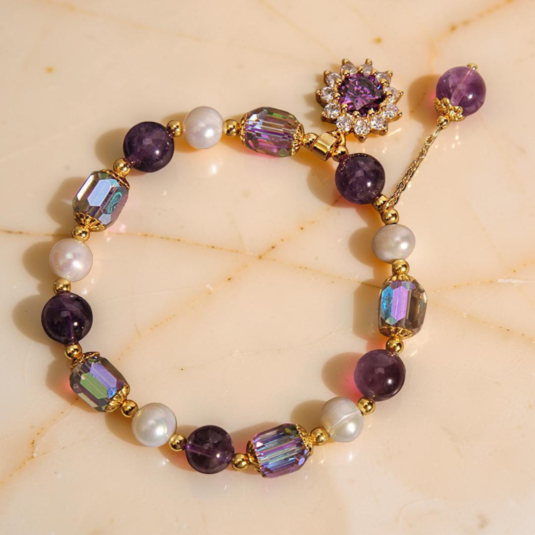 ATELIER-TIBET – Bracelet Améthyste et Perle – Fleur de Soleil
