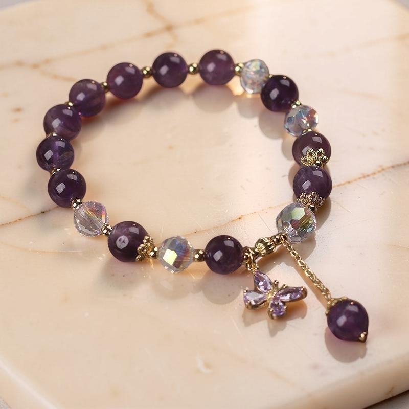ATELIER-TIBET – Bracelet Améthyste et Quartz Clair – Papillon