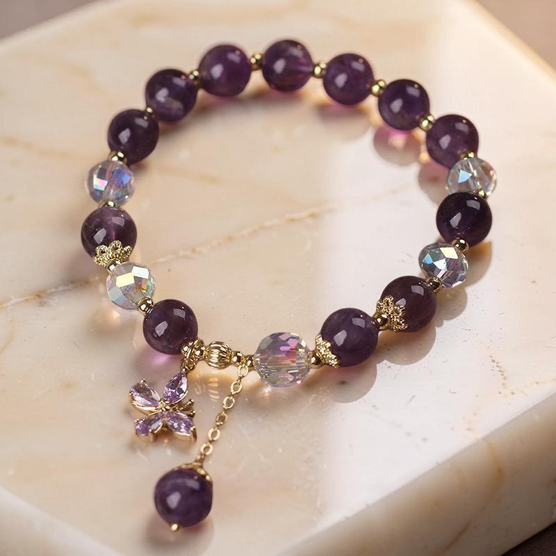 ATELIER-TIBET – Bracelet Améthyste et Quartz Clair – Papillon