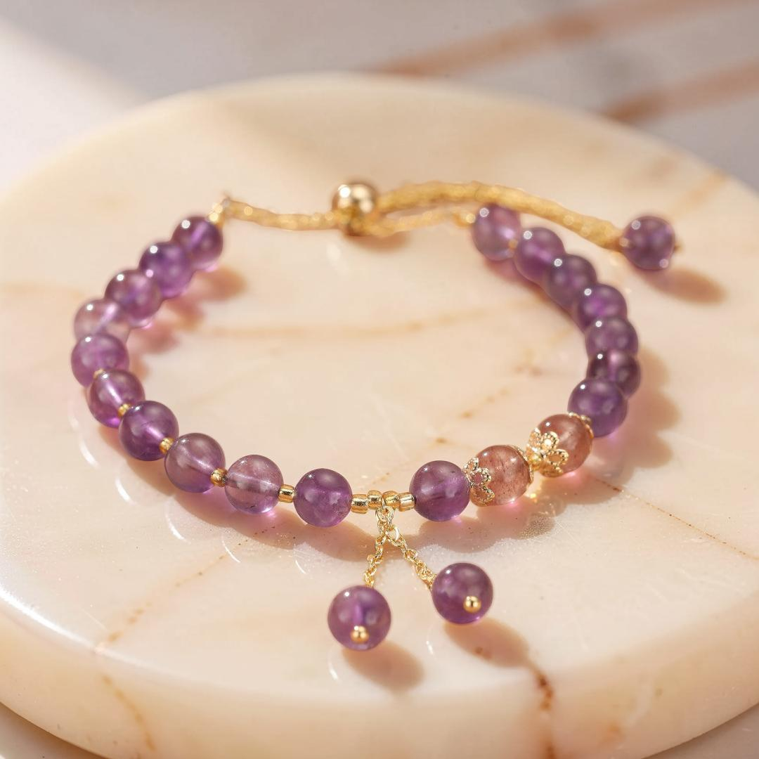 ATELIER-TIBET – Bracelet Améthyste et Quartz Fraise – Aura Splendide