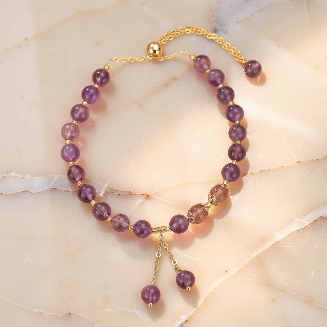 ATELIER-TIBET – Bracelet Améthyste et Quartz Fraise – Aura Splendide