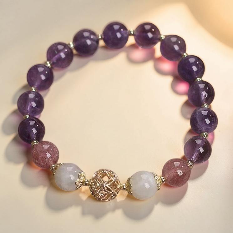 ATELIER-TIBET – Bracelet Améthyste et Quartz Fraise – Rêve Lilas