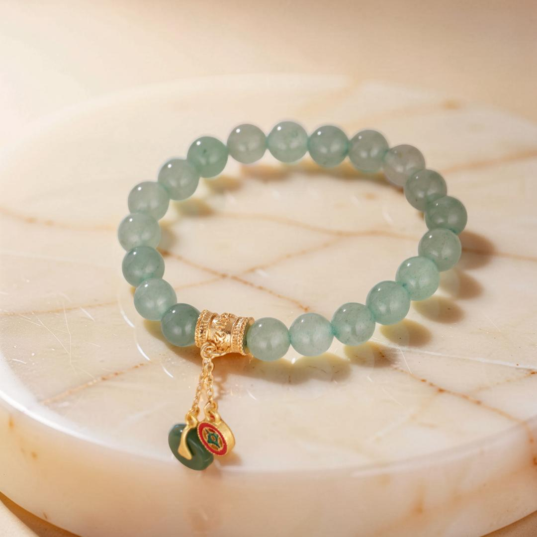 ATELIER-TIBET – Bracelet Aventurine – Éclat de Paix, Plaqué Or