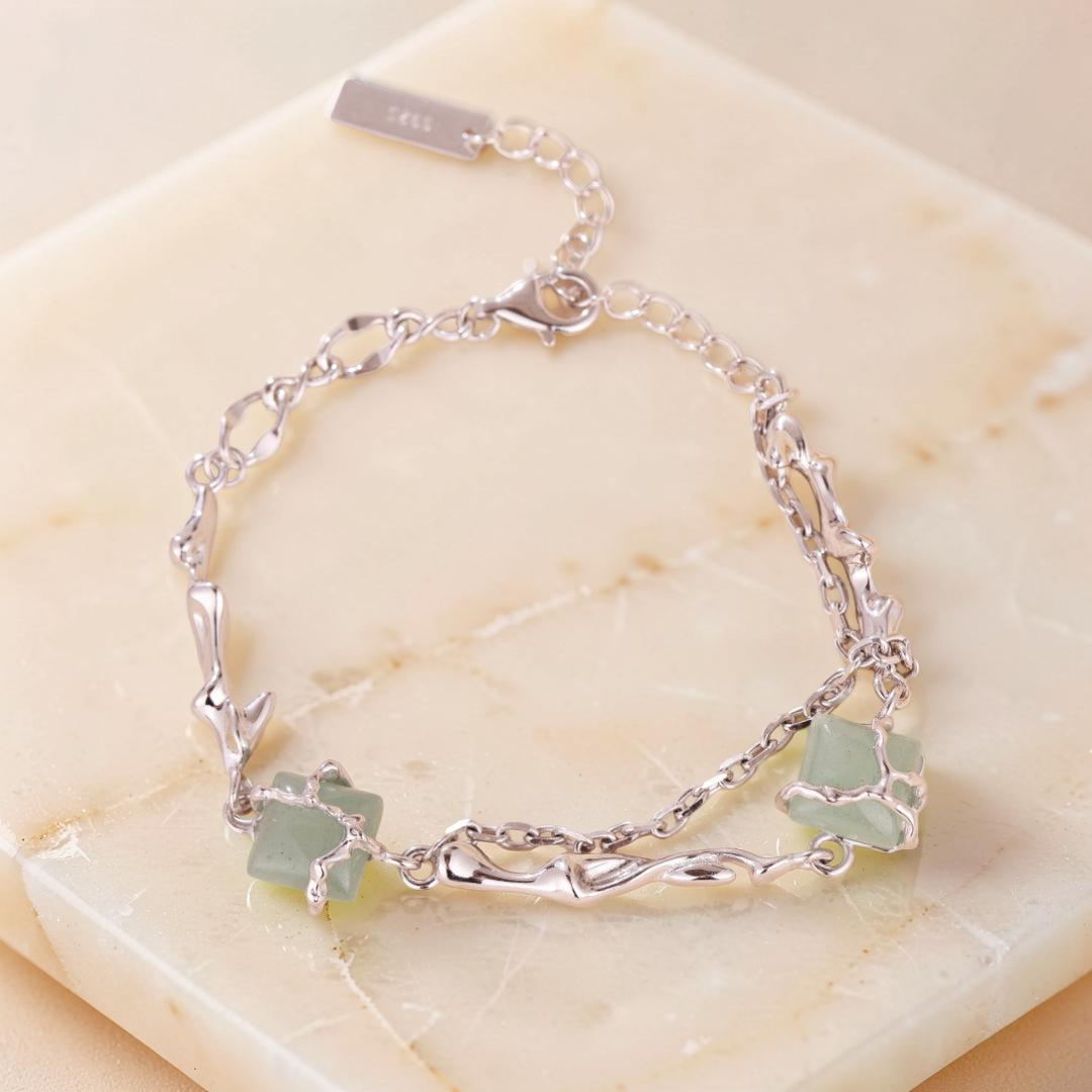 ATELIER-TIBET – Bracelet Aventurine – Fleur de Sérénité, Argent