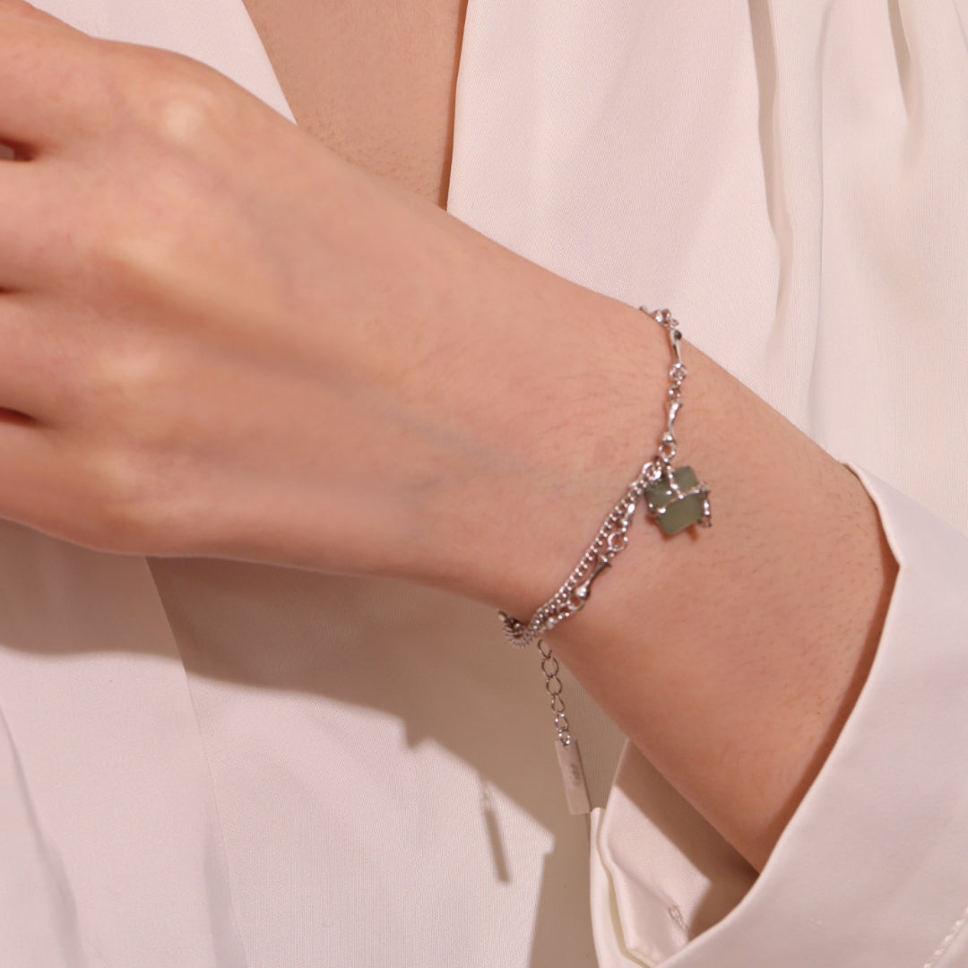 ATELIER-TIBET – Bracelet Aventurine – Fleur de Sérénité, Argent