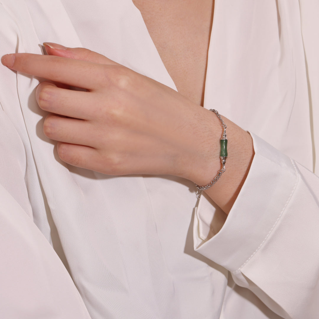 ATELIER-TIBET – Bracelet Bambou Aventurine – Douce Nature, Argent