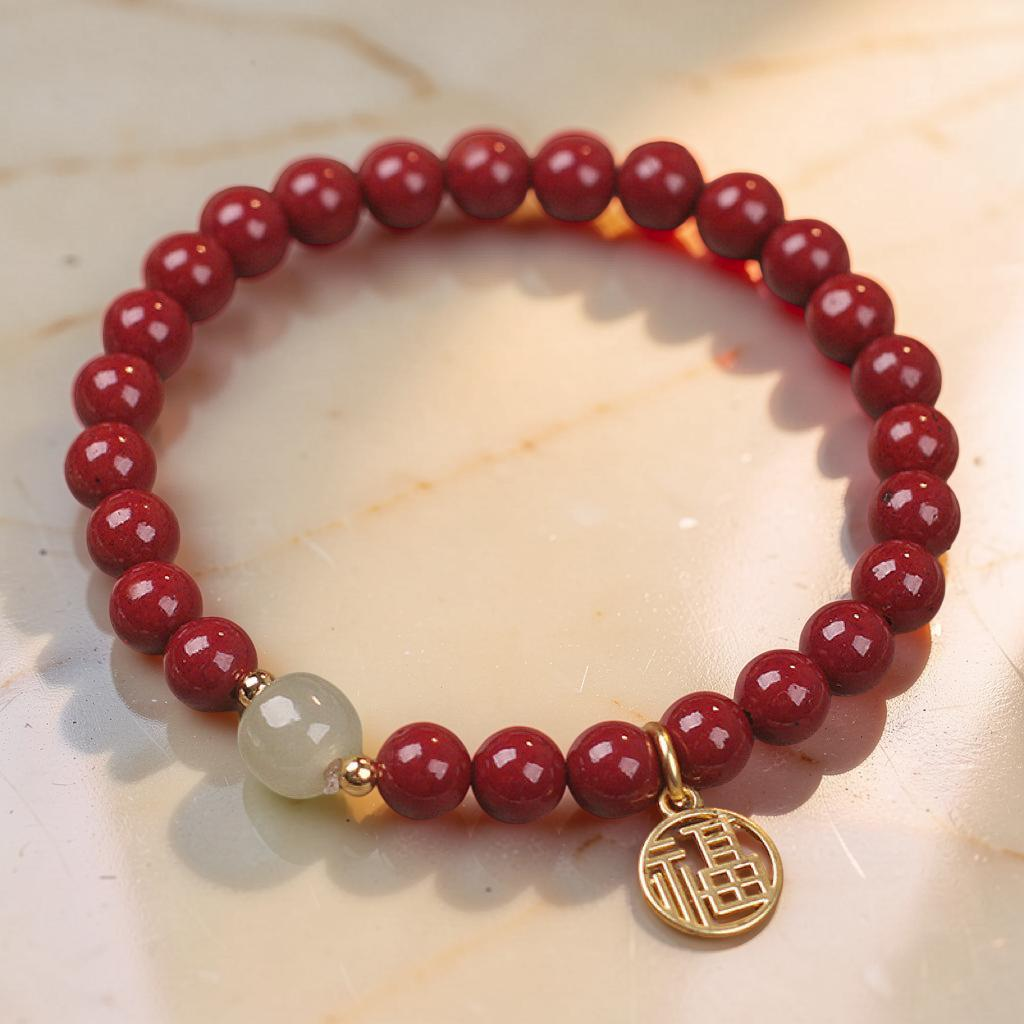 ATELIER-TIBET – Bracelet Cinabre et Jade – Force Flamboyante