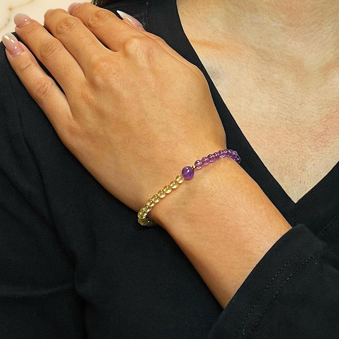 ATELIER-TIBET – Bracelet Citrine et Améthyste – Équilibre Solaire et Mystique