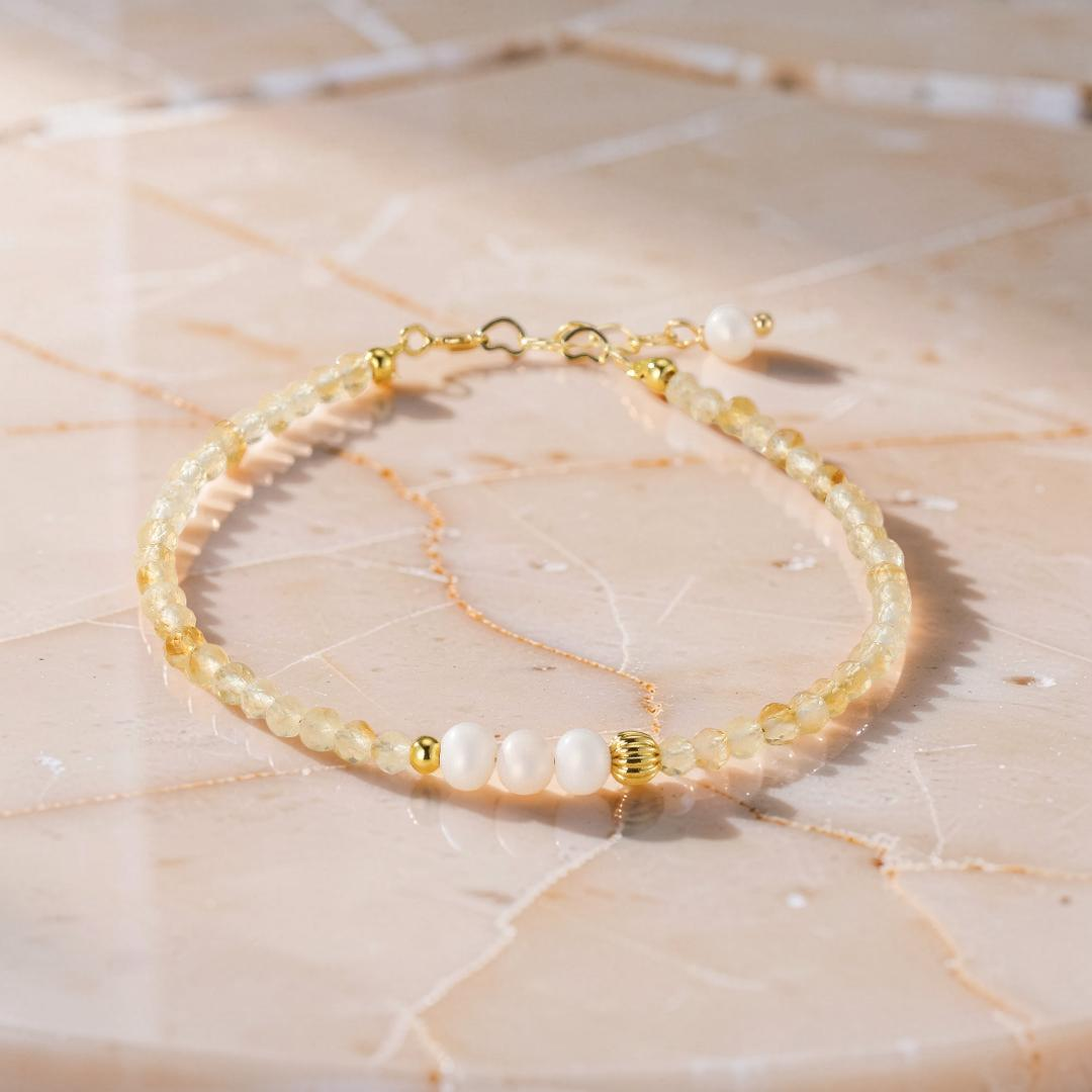 ATELIER-TIBET – Bracelet Citrine et Perle – Douceur Dorée