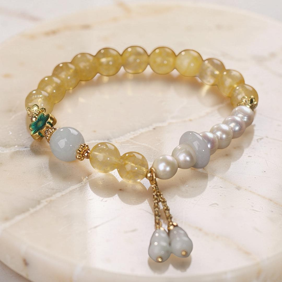 ATELIER-TIBET – Bracelet Citrine Perle Jade – Gourde de Fortune