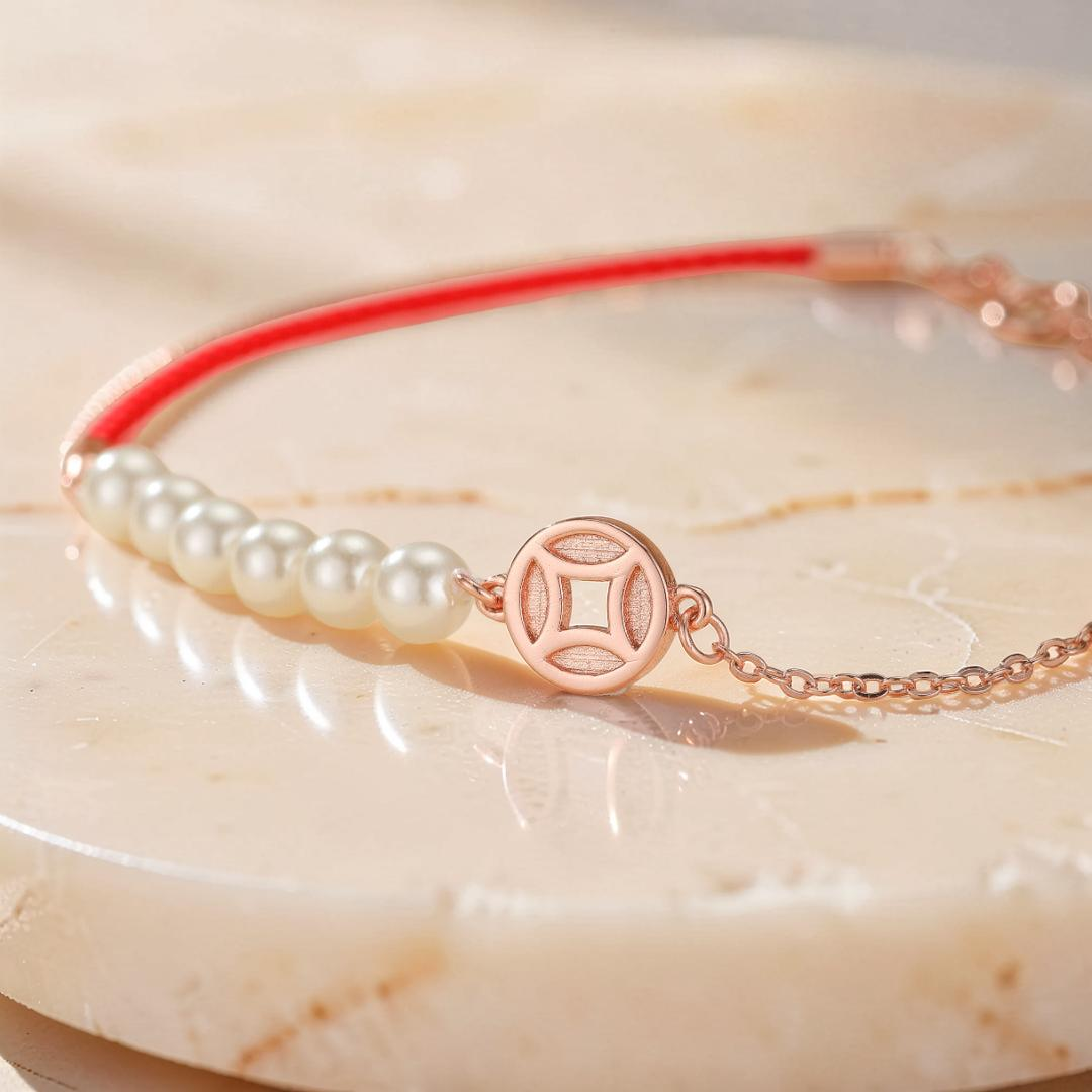 ATELIER-TIBET – Bracelet Cordon Rouge et Nacre – Abondance, Argent