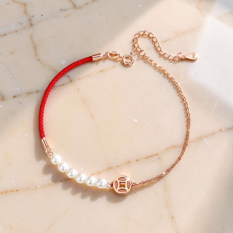 ATELIER-TIBET – Bracelet Cordon Rouge et Nacre – Abondance, Argent