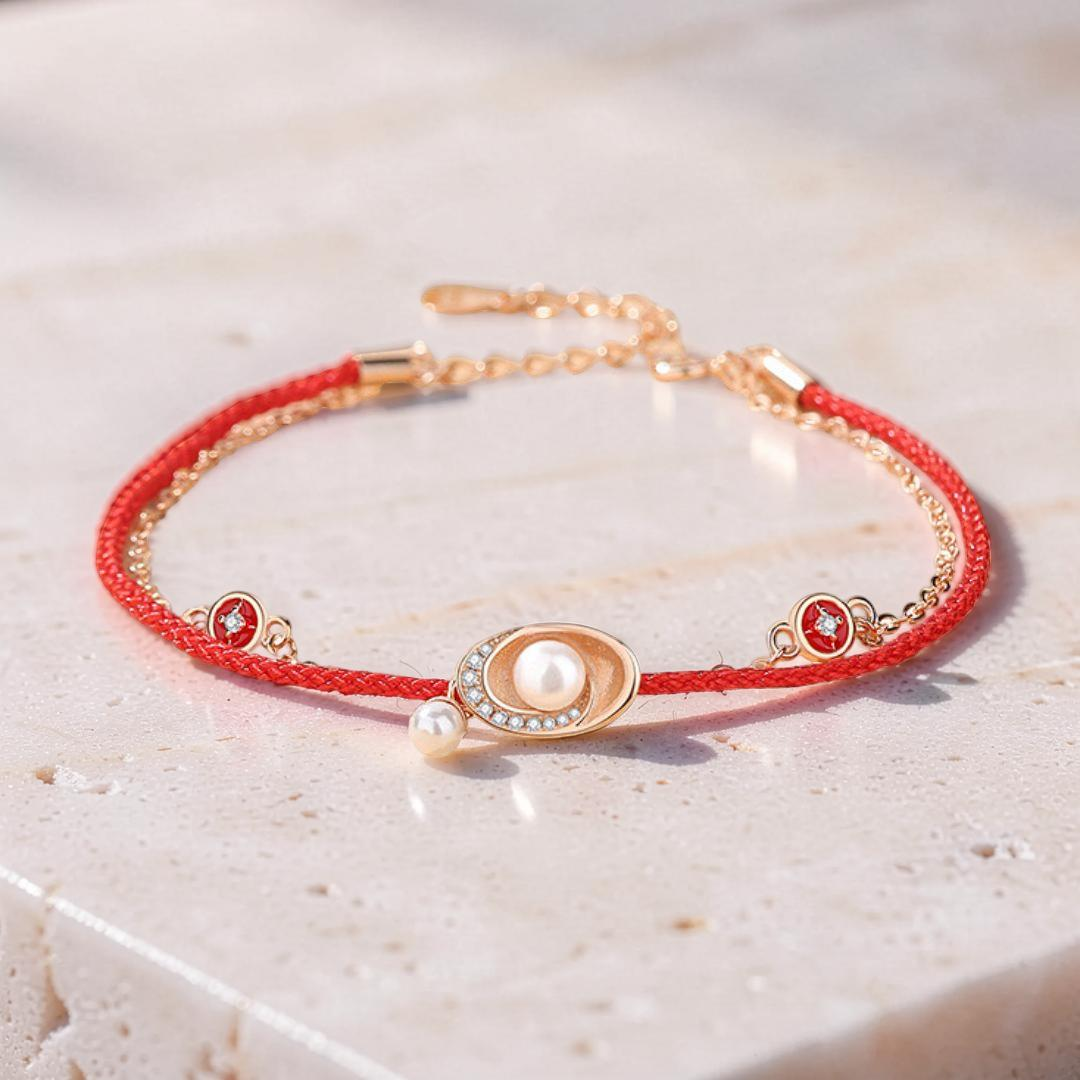 ATELIER-TIBET – Bracelet Cordon Rouge et Perle – Trésor Marin, Argent Plaqué Or