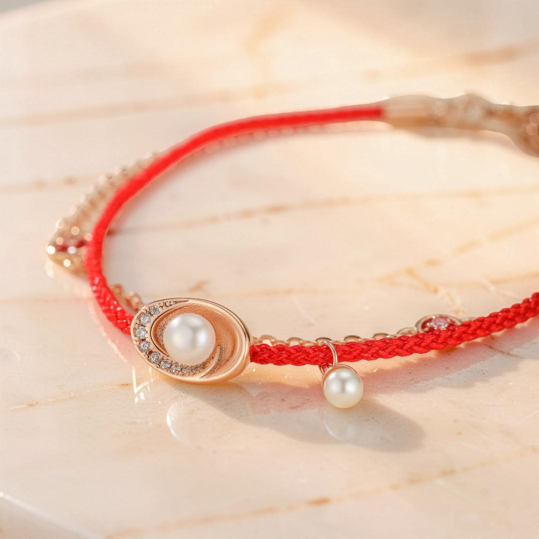 ATELIER-TIBET – Bracelet Cordon Rouge et Perle – Trésor Marin, Argent Plaqué Or