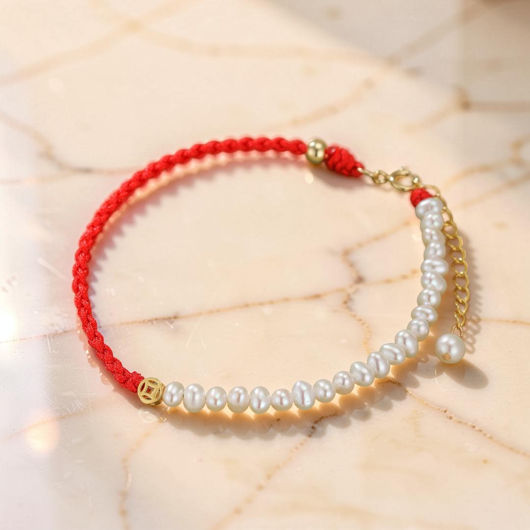 ATELIER-TIBET – Bracelet Cordon Rouge et Perles – Harmonie d'Abondance, Argent 925
