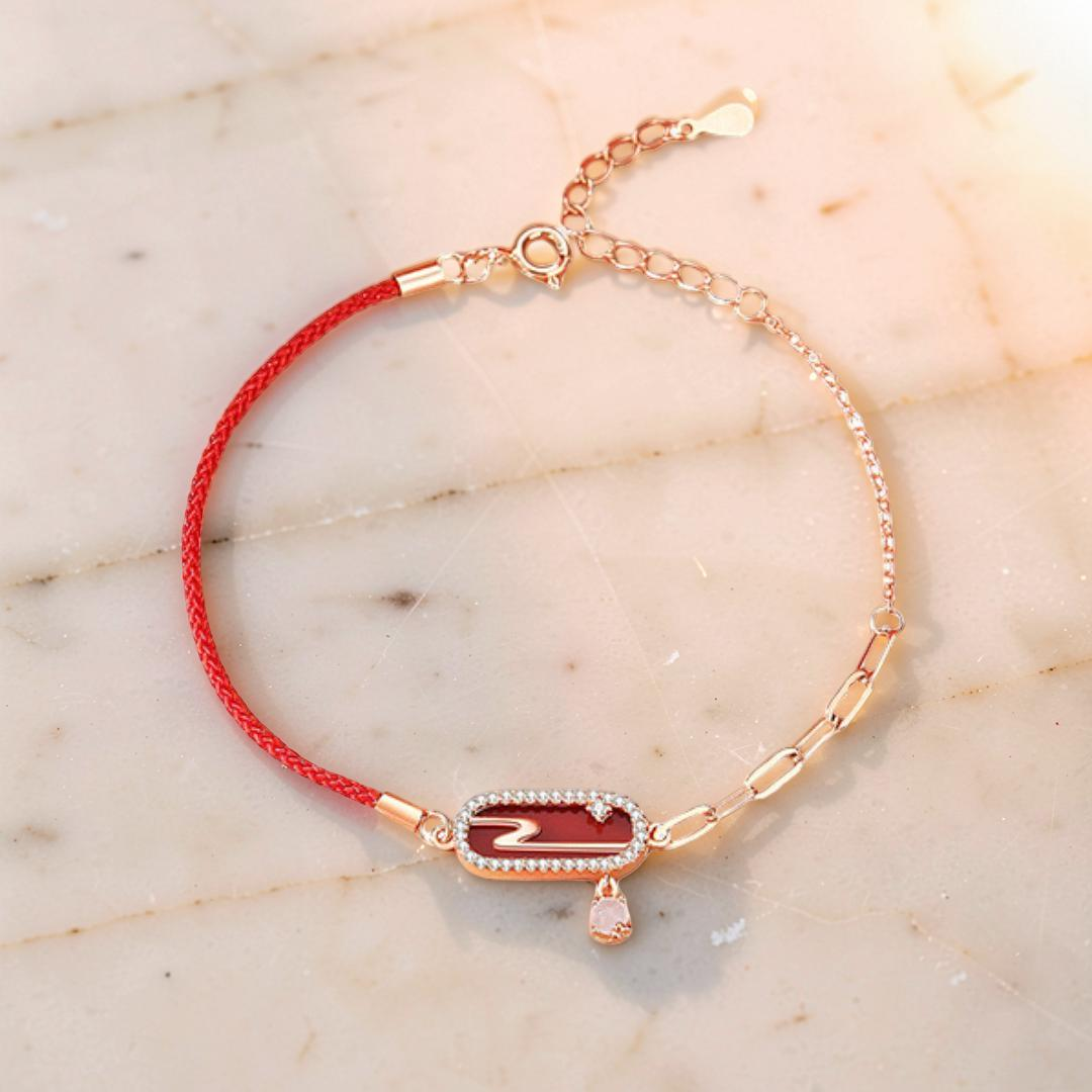 ATELIER-TIBET – Bracelet Cordon Rouge – Nuage Lunaire, Argent Plaqué Or