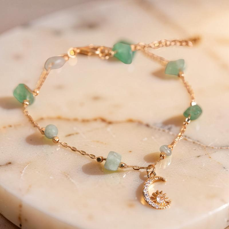 ATELIER-TIBET – Bracelet de Cheville Aventurine et Quartz Rose – Danse Étoilée