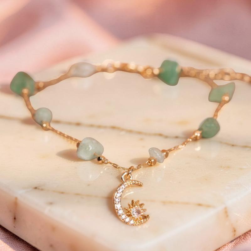 ATELIER-TIBET – Bracelet de Cheville Aventurine et Quartz Rose – Danse Étoilée