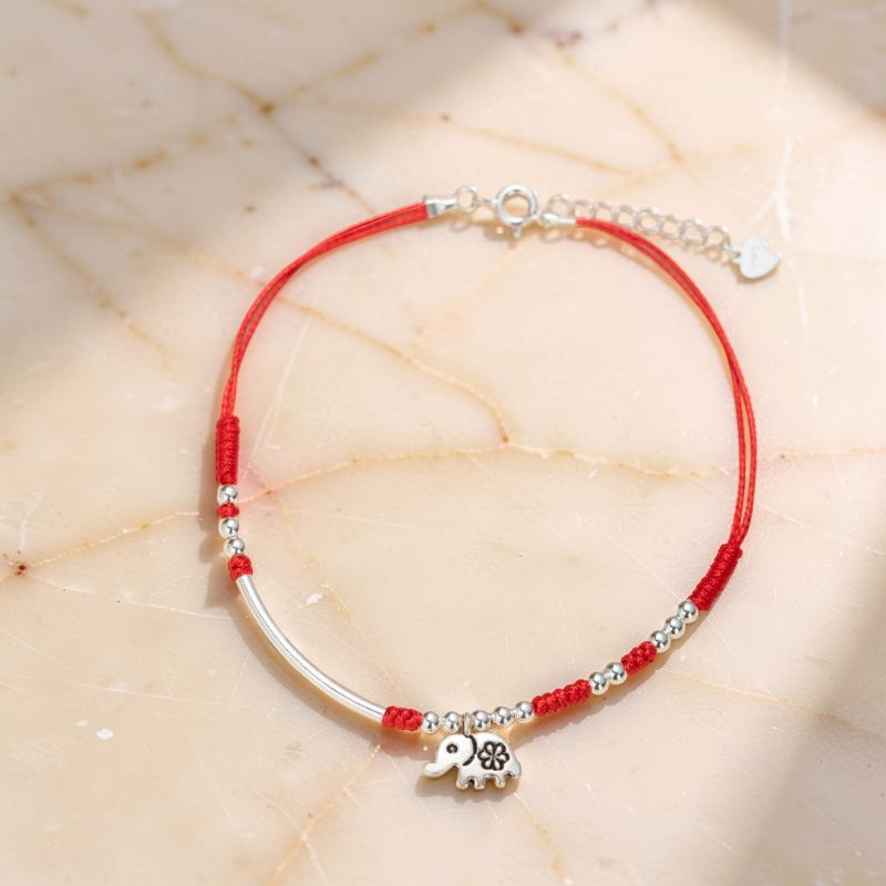 ATELIER-TIBET – Bracelet de Cheville – Charme Rouge, Argent