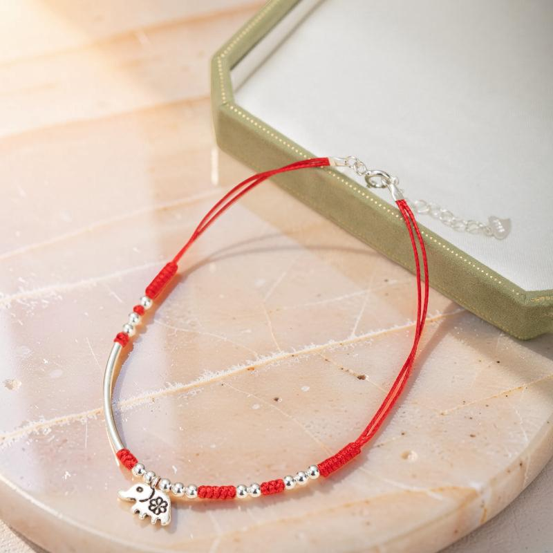 ATELIER-TIBET – Bracelet de Cheville – Charme Rouge, Argent