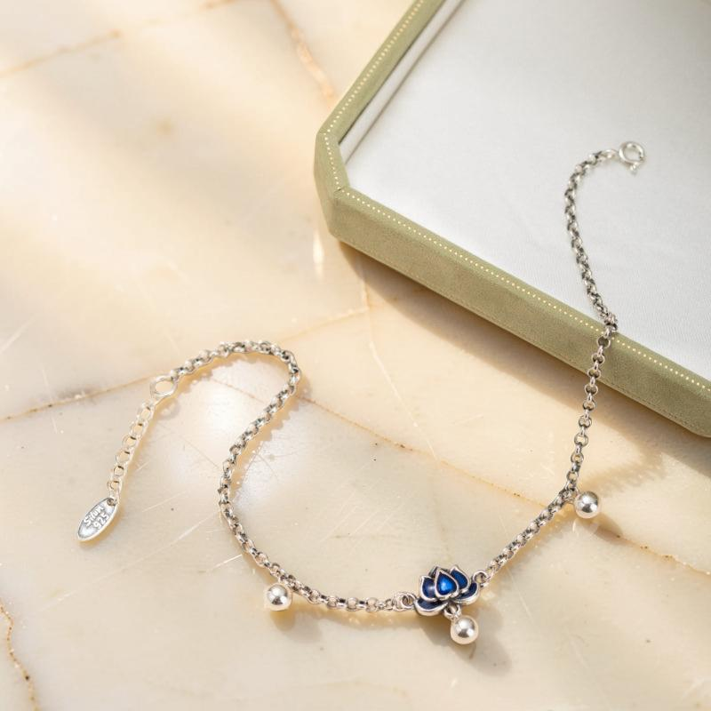 ATELIER-TIBET – Bracelet de Cheville Lotus – Clochette, Argent