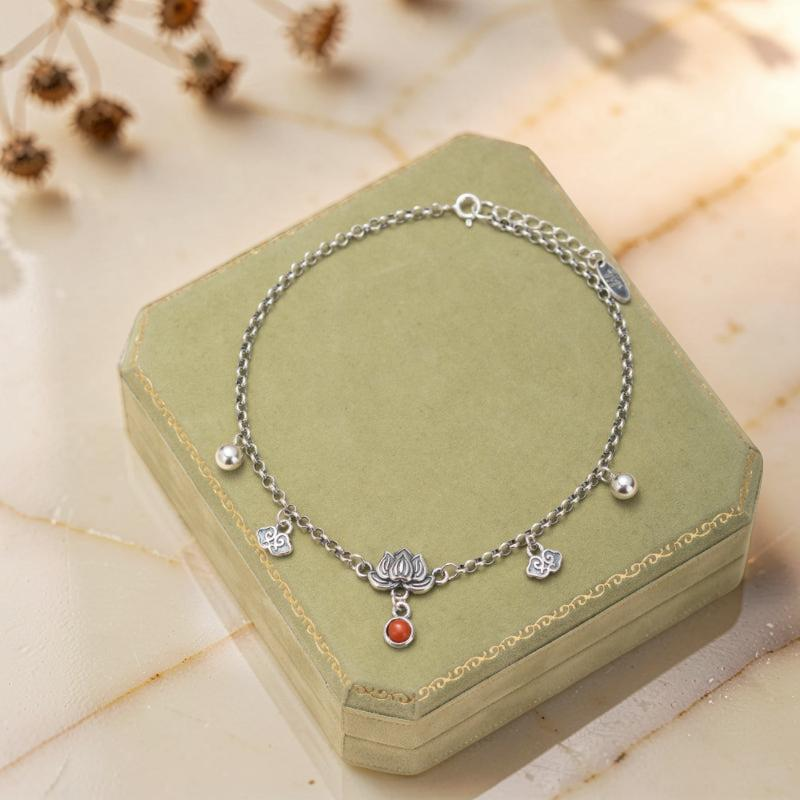 ATELIER-TIBET – Bracelet de Cheville Lotus en Agate – Mer Enchantée, Argent