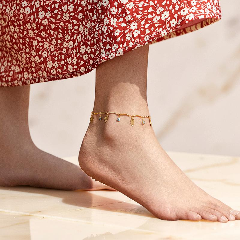 ATELIER-TIBET – Bracelet de Cheville Mauvais Œil – Ange Gardien, Plaqué Or