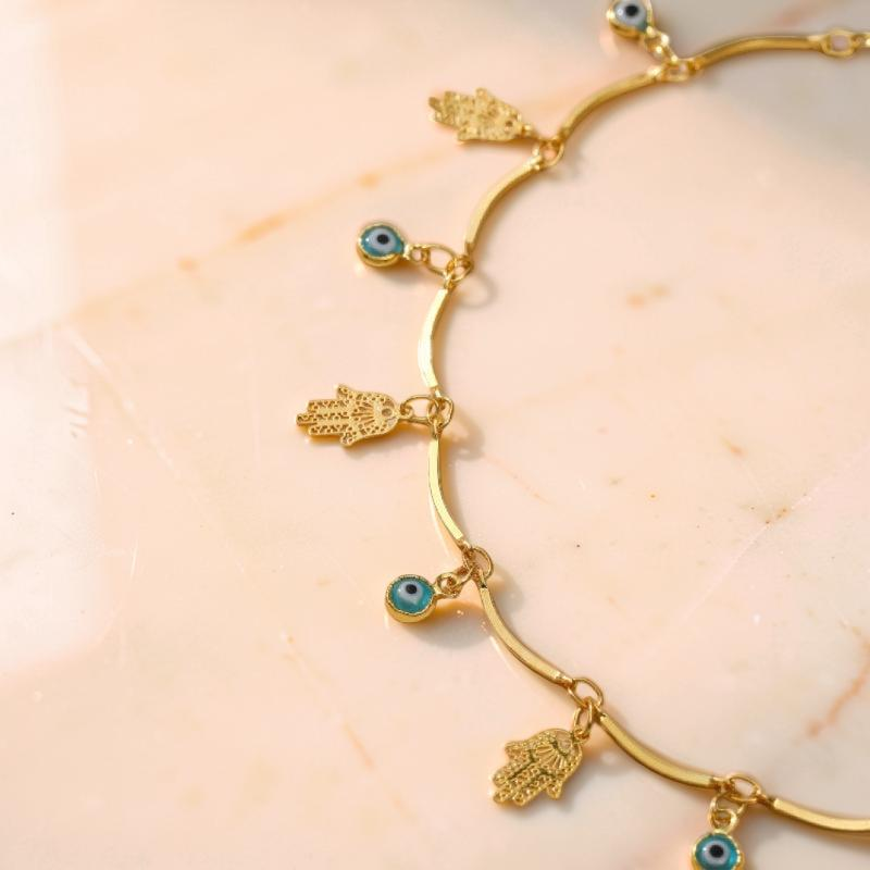 ATELIER-TIBET – Bracelet de Cheville Mauvais Œil – Ange Gardien, Plaqué Or
