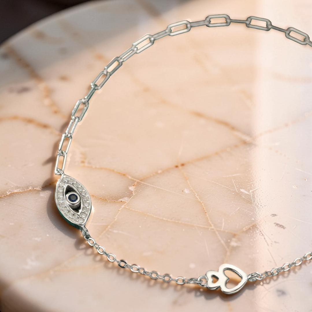 ATELIER-TIBET – Bracelet de Cheville Mauvais Œil – Protection Éclatante, Argent 925