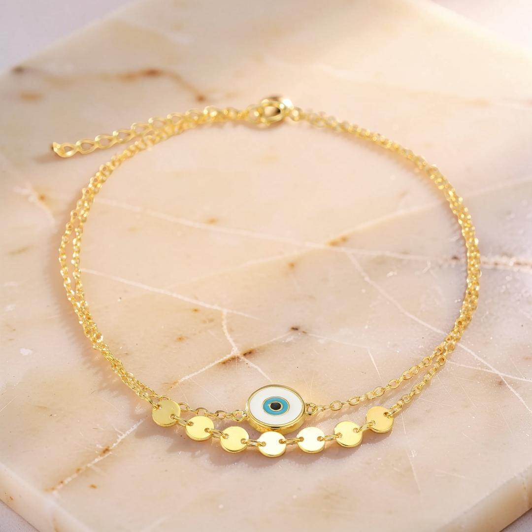 ATELIER-TIBET – Bracelet de Cheville Mauvais Œil – Regard Secret, Argent 925