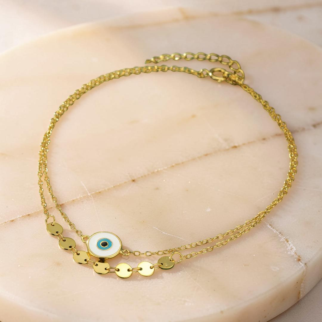 ATELIER-TIBET – Bracelet de Cheville Mauvais Œil – Regard Secret, Argent 925