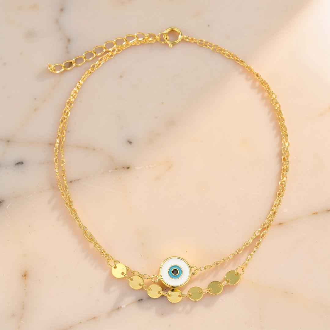 ATELIER-TIBET – Bracelet de Cheville Mauvais Œil – Regard Secret, Argent 925