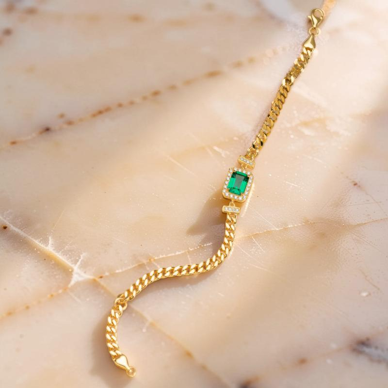 ATELIER-TIBET – Bracelet Émeraude – Diadème Royal, Argent Plaqué Or