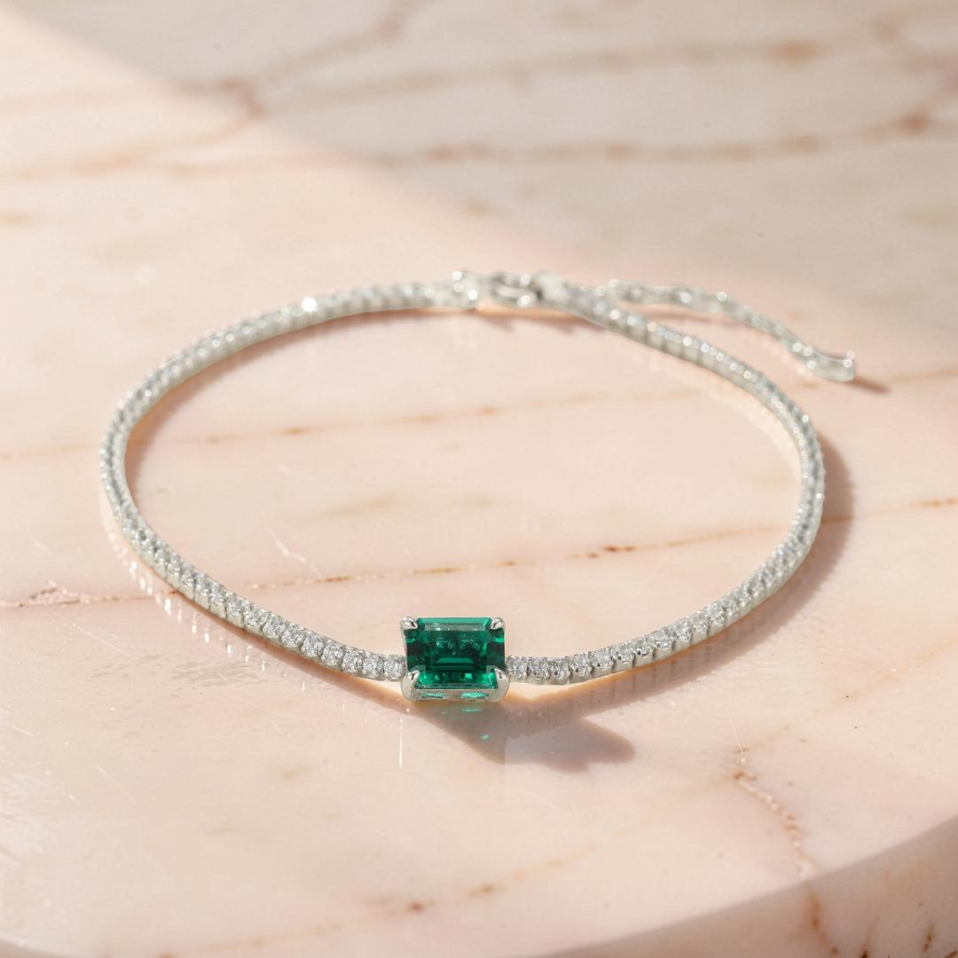 ATELIER-TIBET – Bracelet Émeraude – Harmonie Précieuse, Argent 925