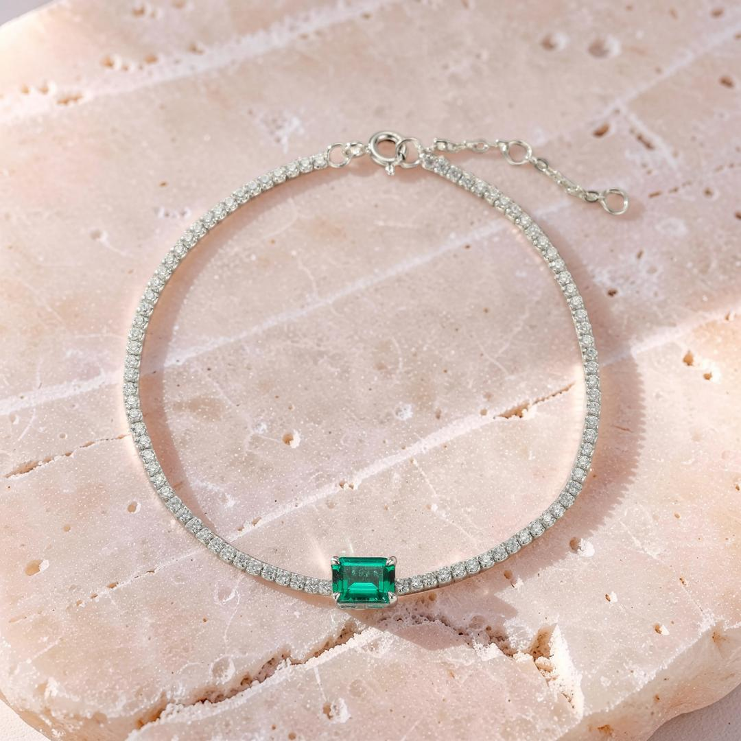 ATELIER-TIBET – Bracelet Émeraude – Harmonie Précieuse, Argent 925