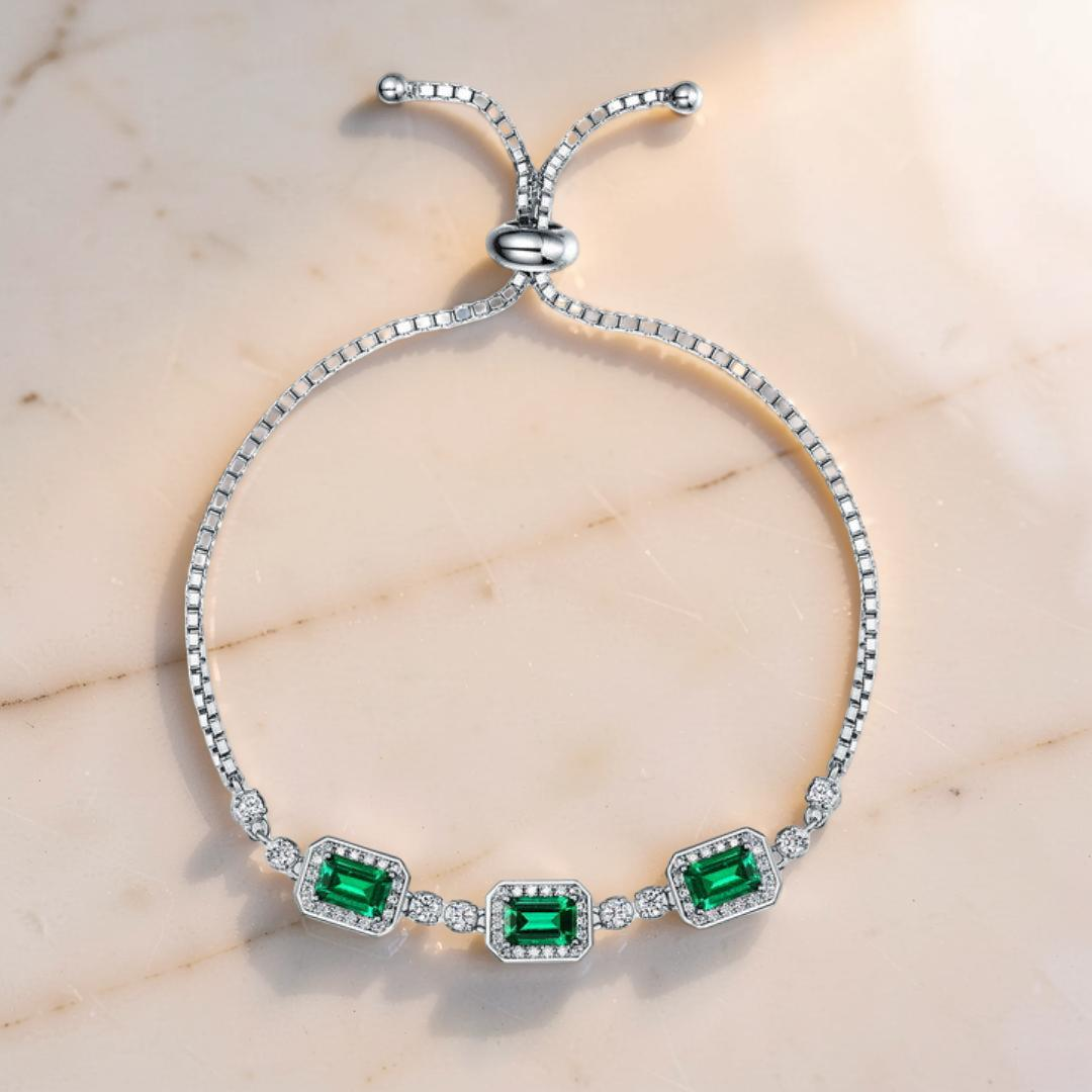 ATELIER-TIBET – Bracelet Émeraude – Jardin Secret, Argent Plaqué Platine