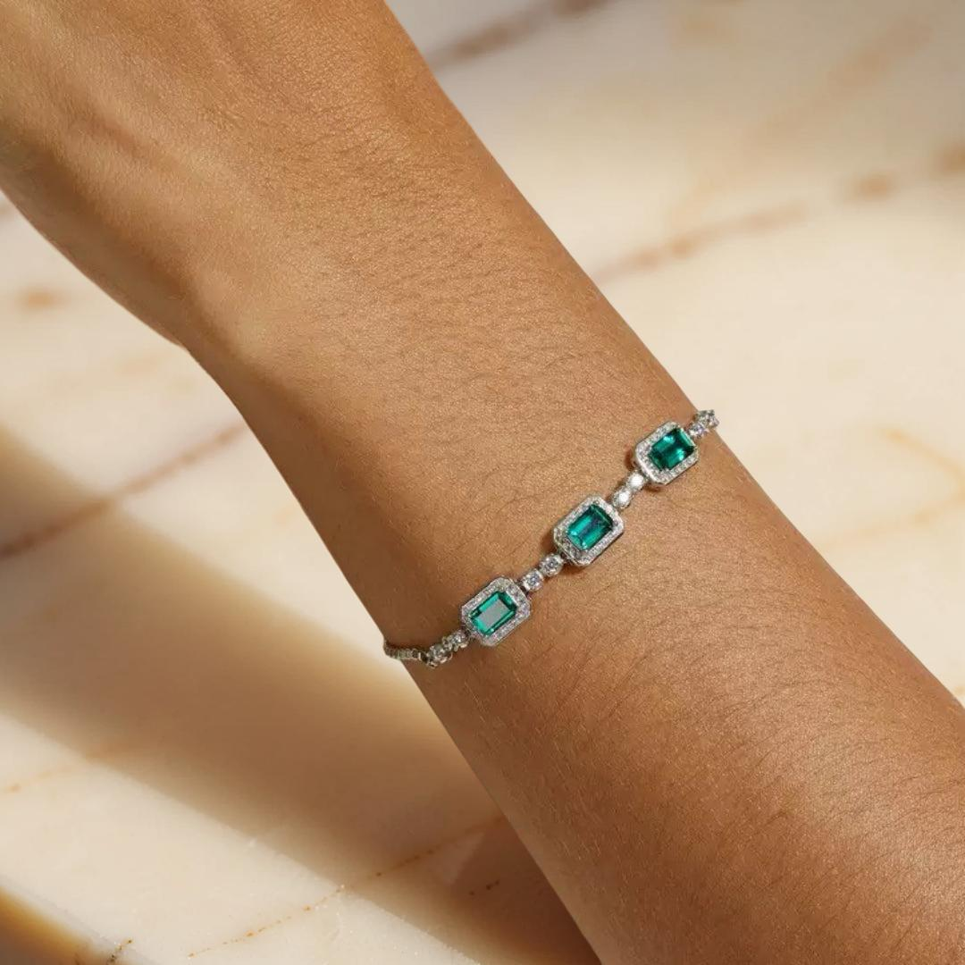 ATELIER-TIBET – Bracelet Émeraude – Jardin Secret, Argent Plaqué Platine