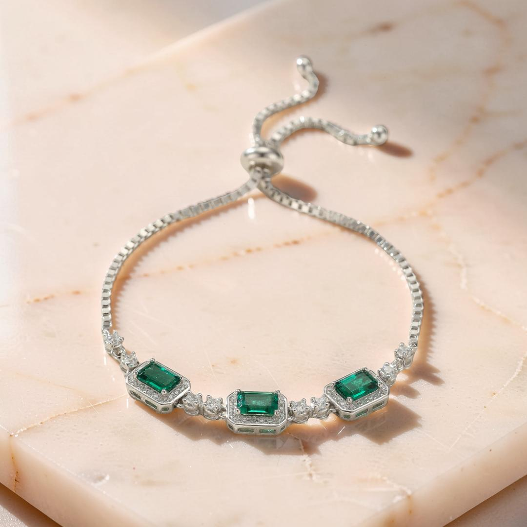 ATELIER-TIBET – Bracelet Émeraude – Jardin Secret, Argent Plaqué Platine