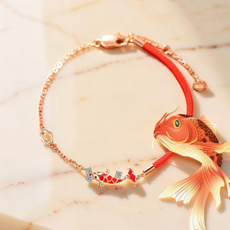 ATELIER-TIBET – Bracelet Fil Rouge avec Carpe Koï – Chance, Argent 925
