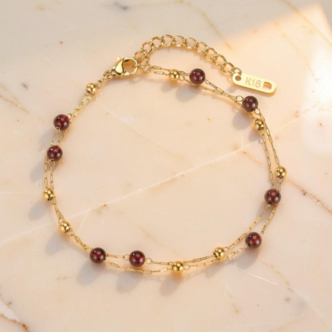 ATELIER-TIBET – Bracelet Grenat – Cœur de Passion, Plaqué Or 18K