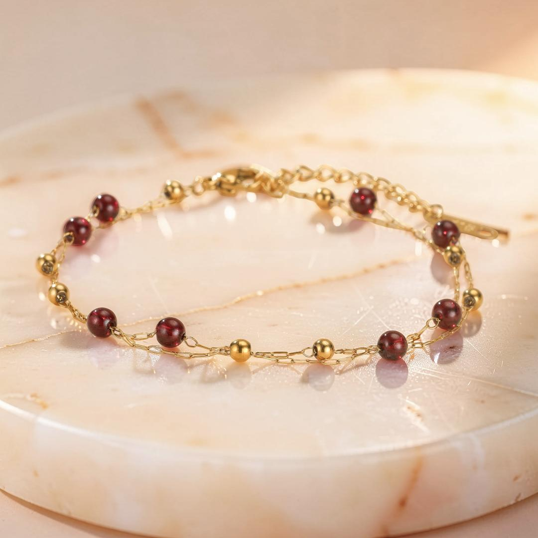 ATELIER-TIBET – Bracelet Grenat – Cœur de Passion, Plaqué Or 18K