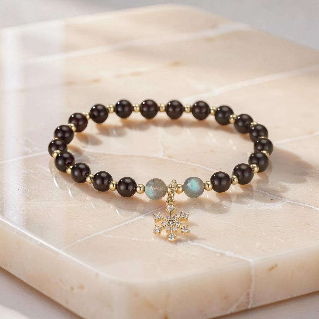 ATELIER-TIBET – Bracelet Grenat et Labradorite – Charme Hivernal