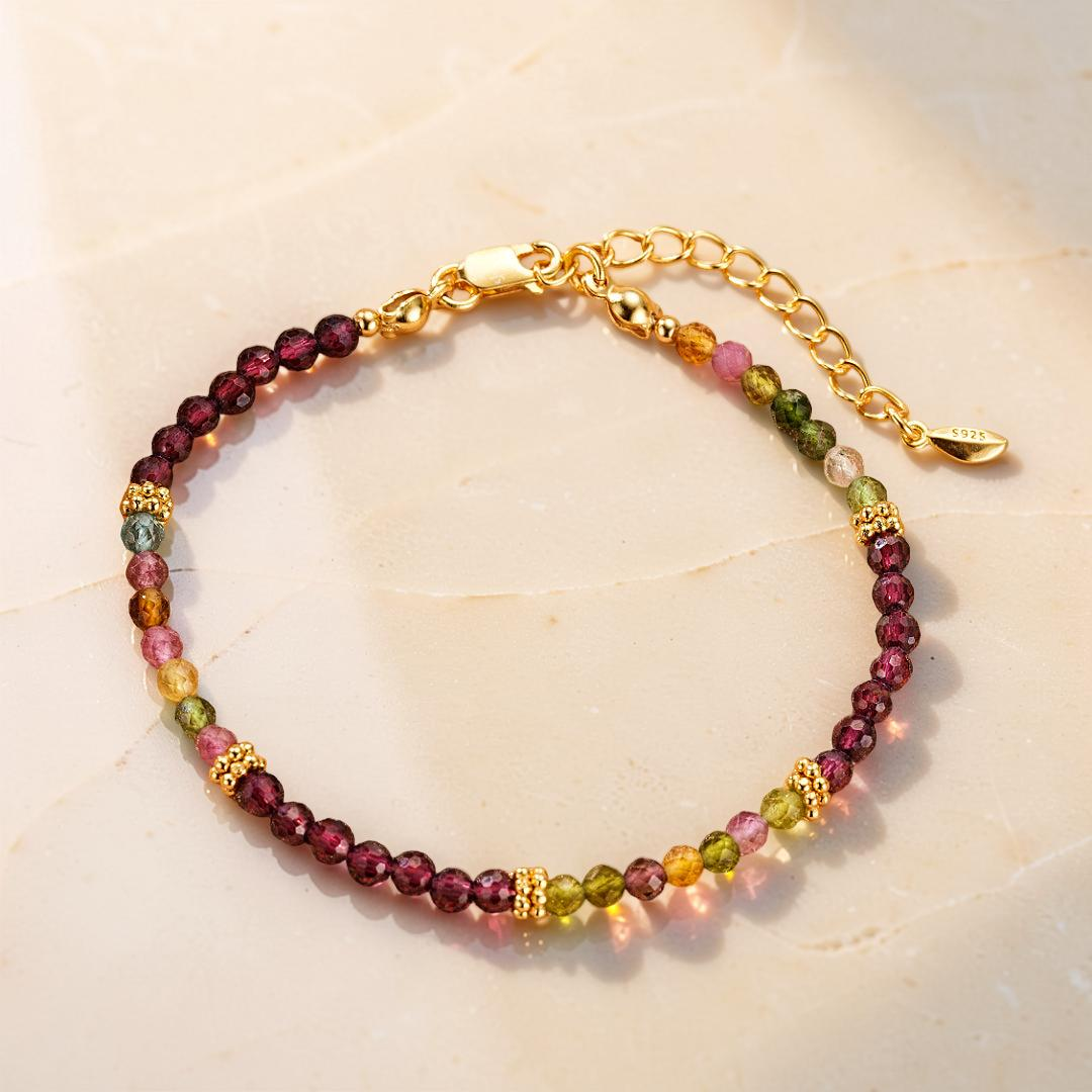 ATELIER-TIBET – Bracelet Grenat et Tourmaline – Équilibre Chromatique, Argent Plaqué Or