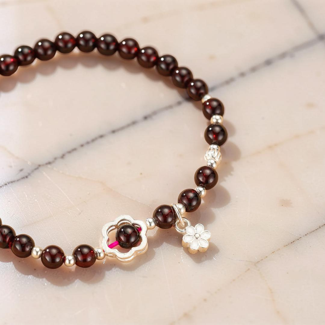 ATELIER-TIBET – Bracelet Grenat – Fleur d’Harmonie, Argent