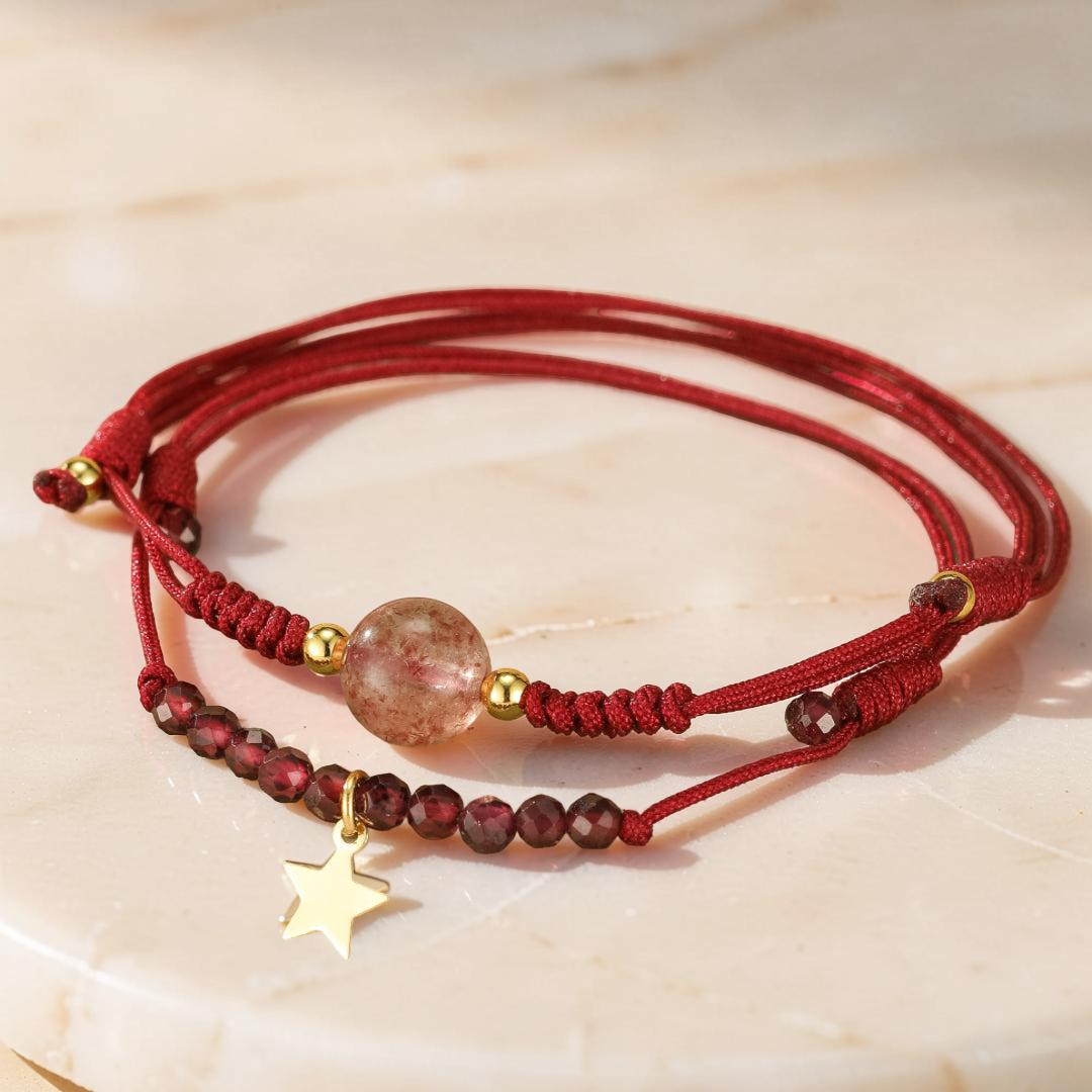 ATELIER-TIBET – Bracelet Grenat et Quartz Fraise – Harmonie du Destin