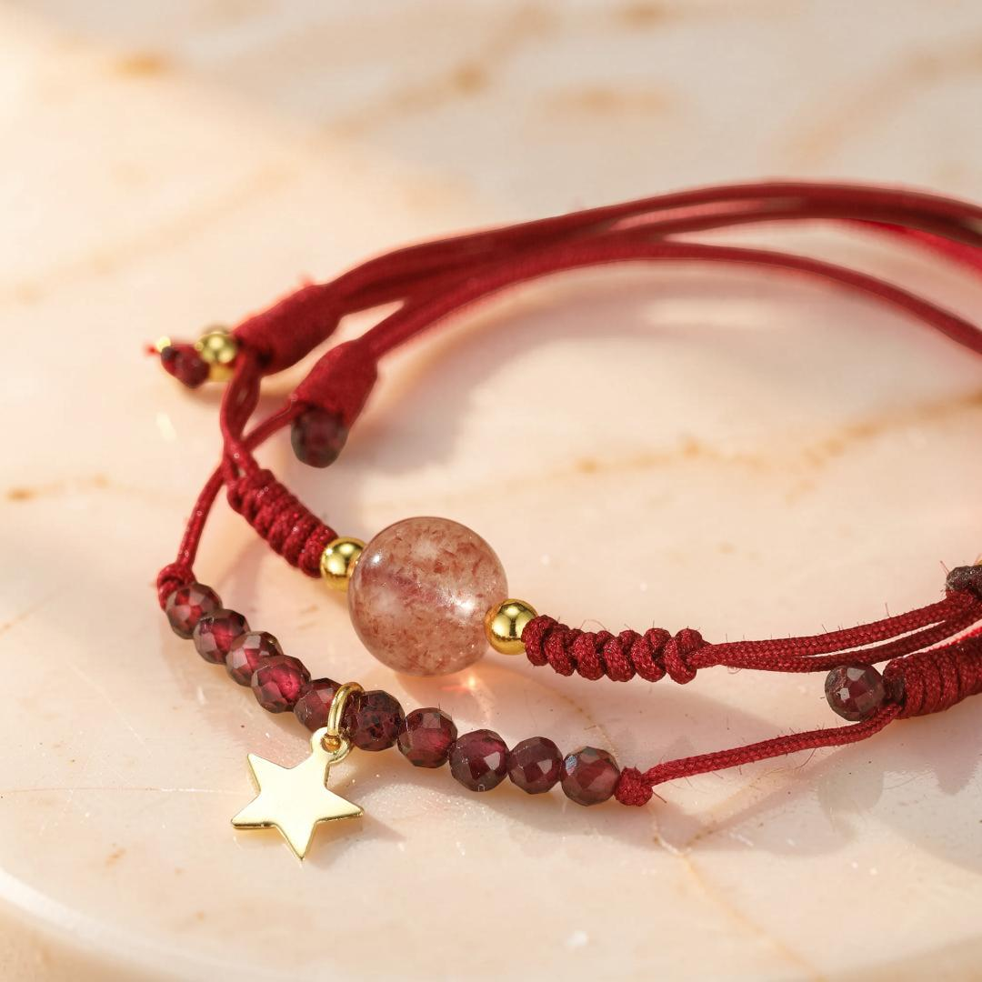 ATELIER-TIBET – Bracelet Grenat et Quartz Fraise – Harmonie du Destin