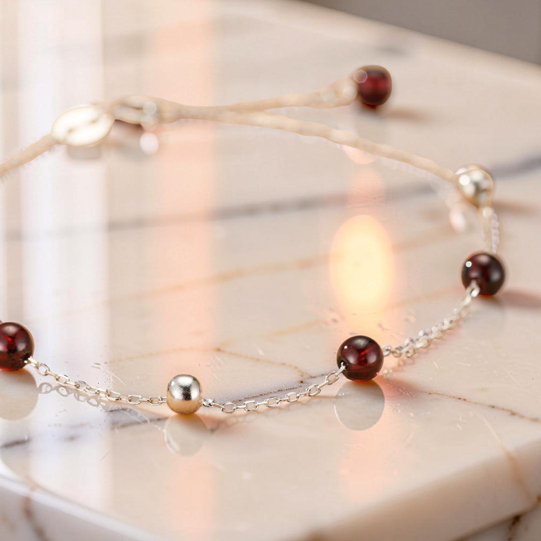 ATELIER-TIBET – Bracelet Grenat – Perles Célestes, Argent